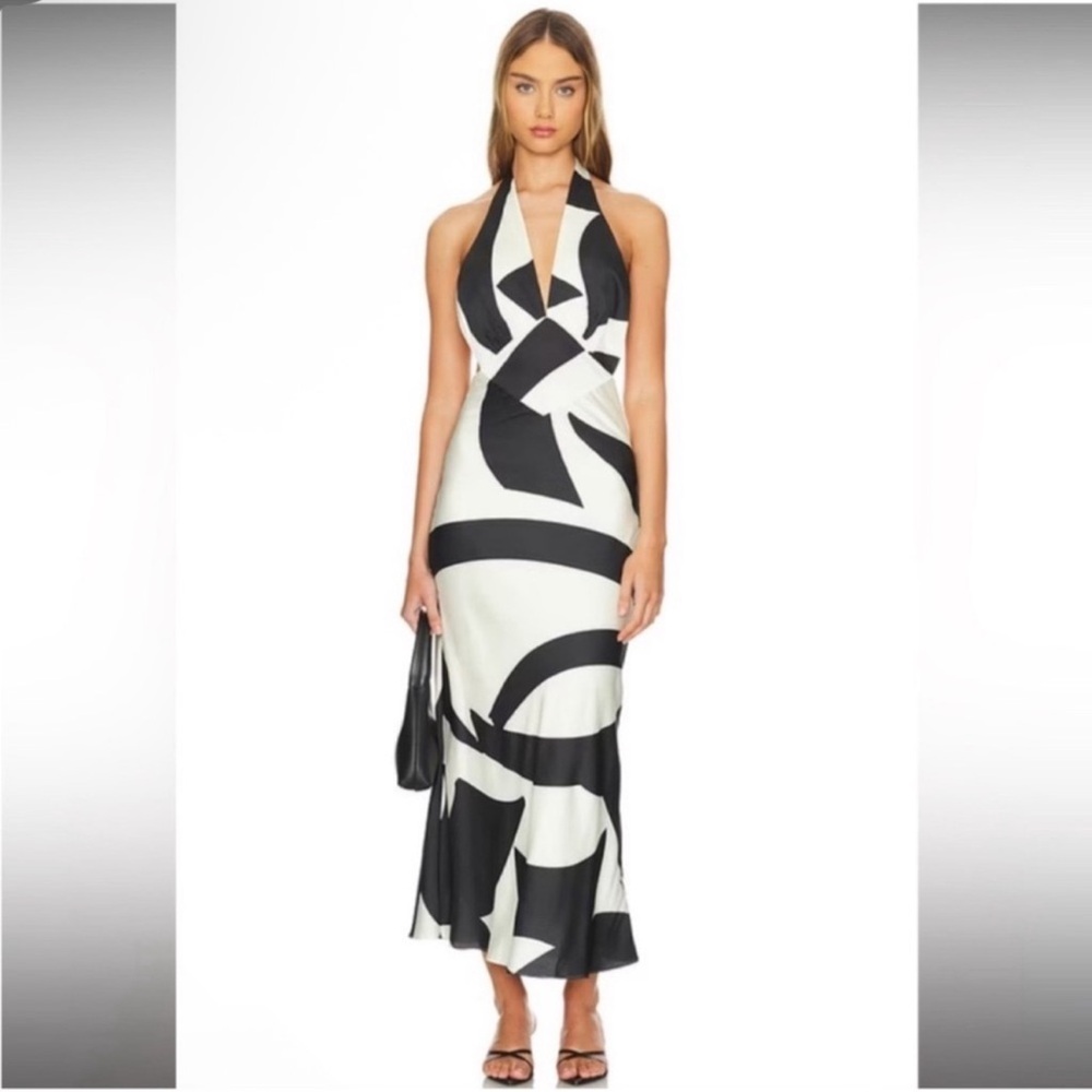 Nwt Bardot Black & Cream Halter Midi Dress - Picture 5 of 8